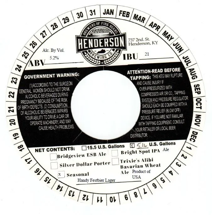 Handy Festbier Lager — full label as filed with TTB
