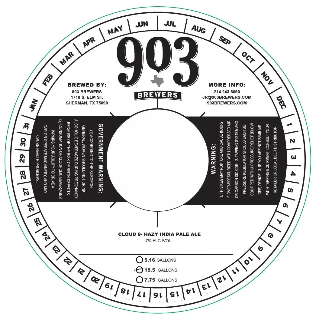 Cloud 9 Hazy India Pale Ale — full label as filed with TTB