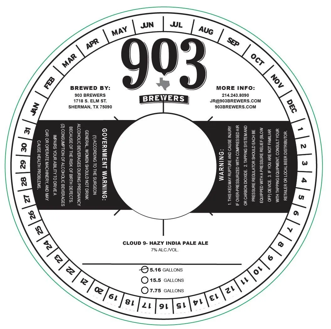 Cloud 9 Hazy India Pale Ale — full label as filed with TTB