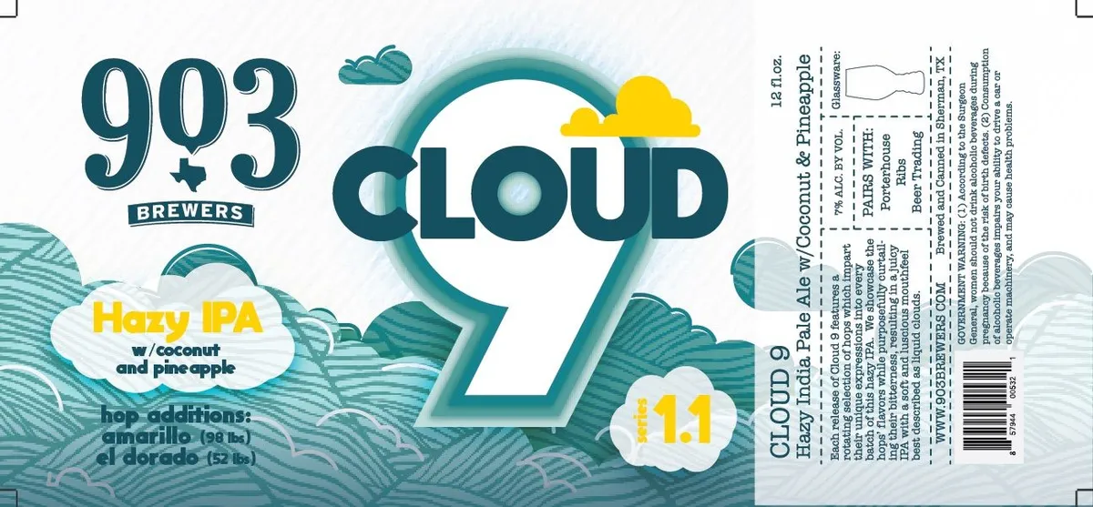Cloud 9 Hazy India Pale Ale W/Coconut and Pineapple — full label as filed with TTB