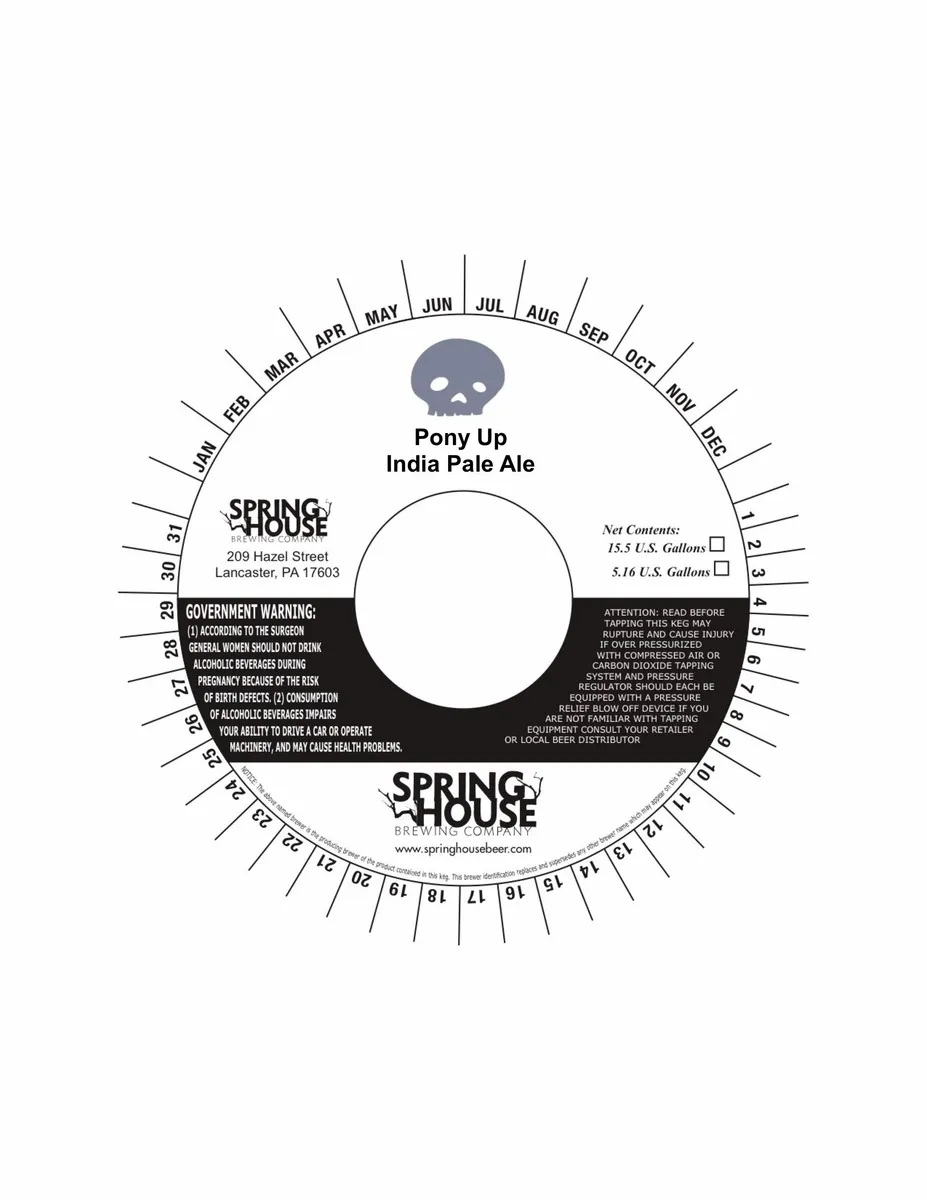 Pony Up India Pale Ale — full label as filed with TTB