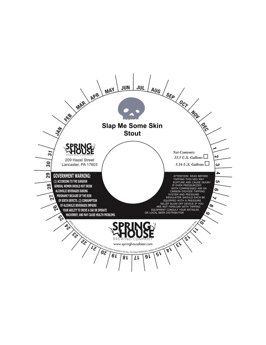 Slap Me Some Skin Stout — full label as filed with TTB