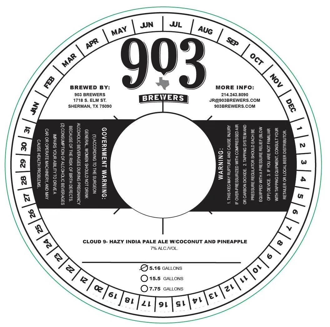 Cloud 9 Hazy India Pale Ale w/Coconut and Pineapple — full label as filed with TTB