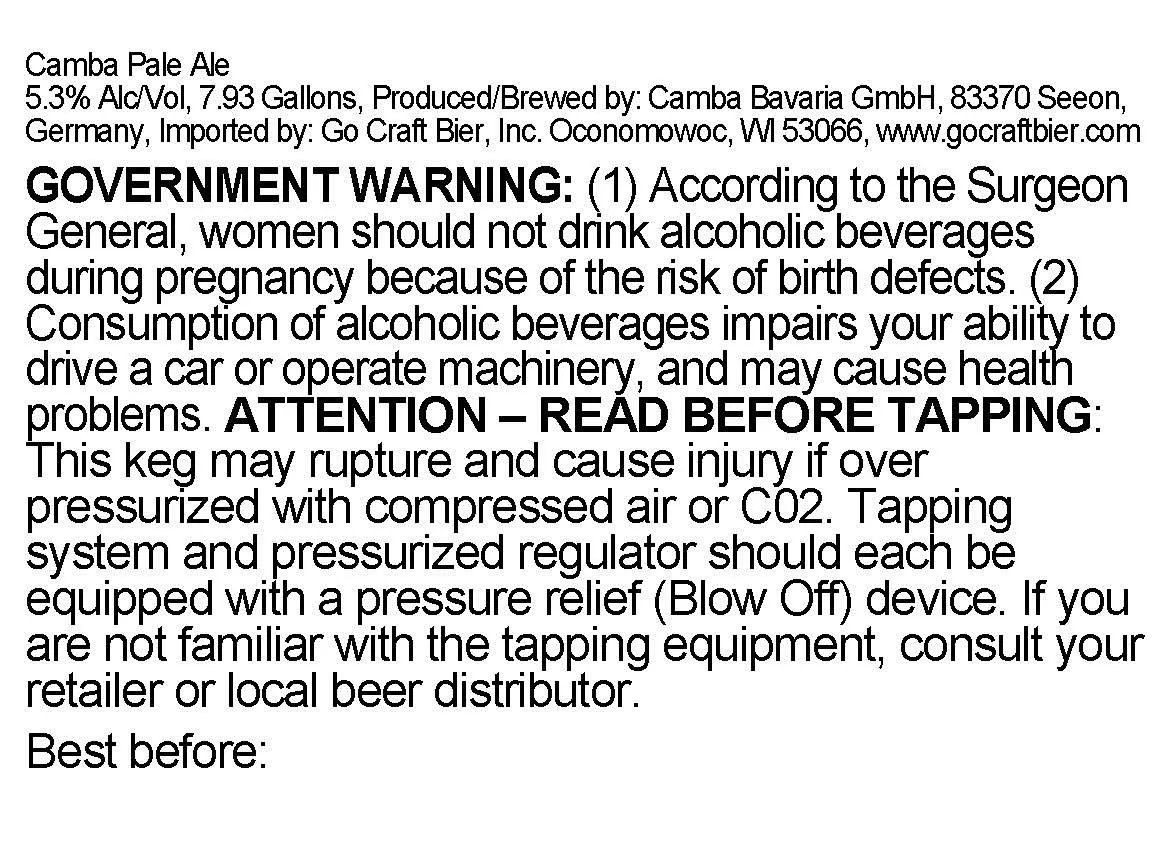 Pale Ale — full label as filed with TTB
