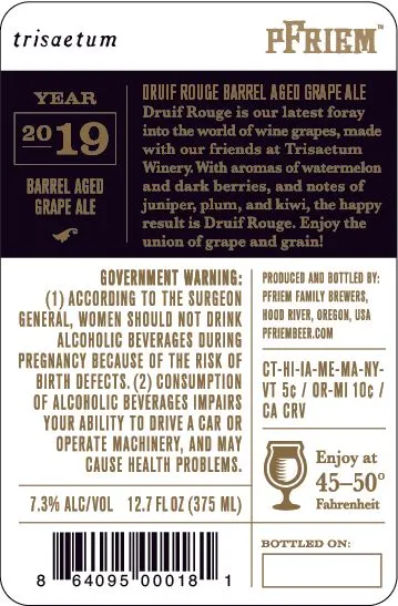 Druif Rouge Barrel Aged Grape Ale — full label as filed with TTB