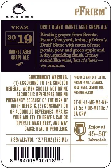 Druif Blanc Barrel Aged Grape Ale — full label as filed with TTB