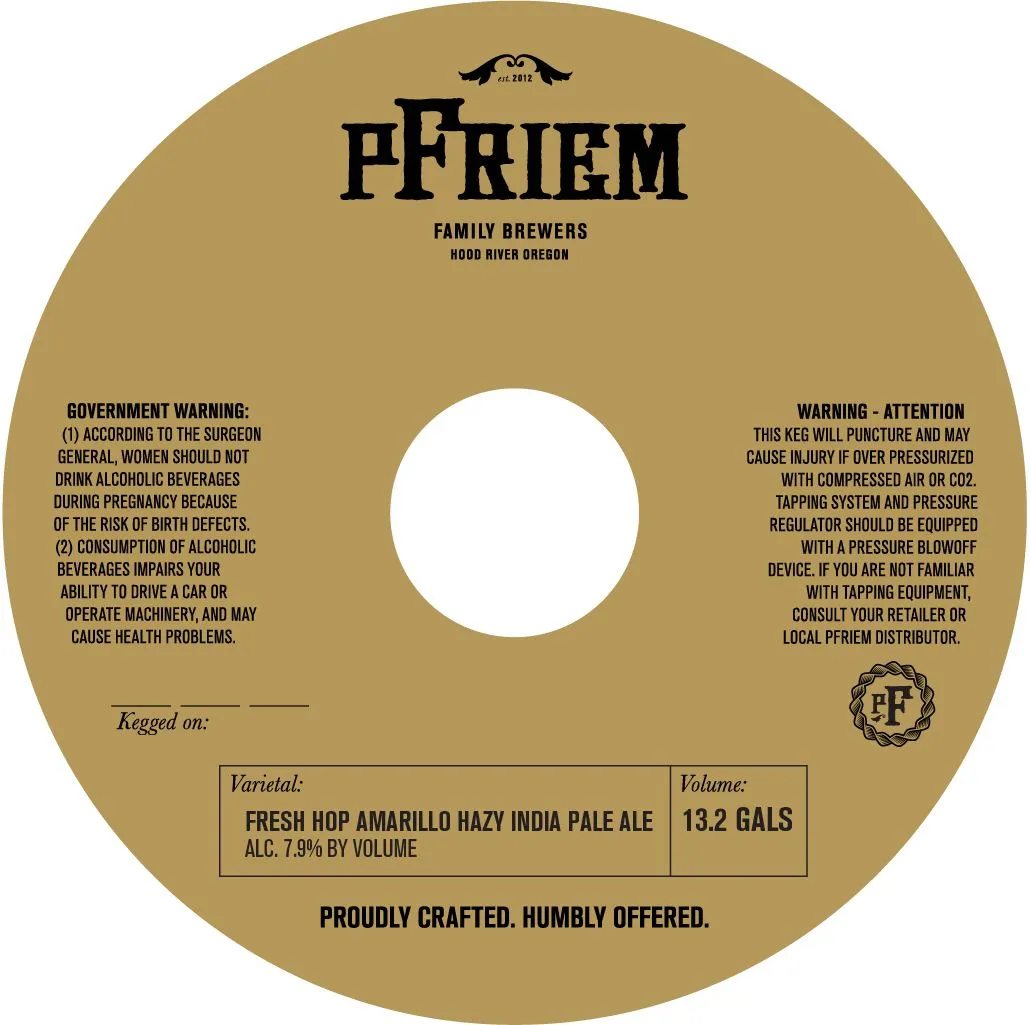 Fresh Hop Amarillo Hazy India Pale Ale — full label as filed with TTB