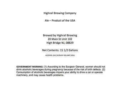 Highrail Brewing Company Ale label