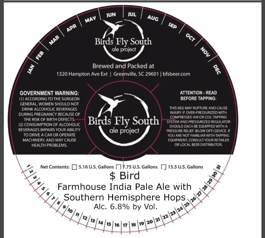 $ Bird — full label as filed with TTB