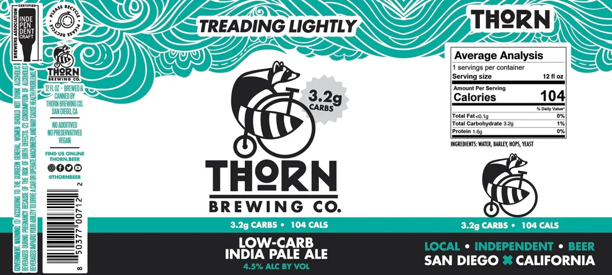 Treading Lightly Low-Carb India Pale Ale — full label as filed with TTB