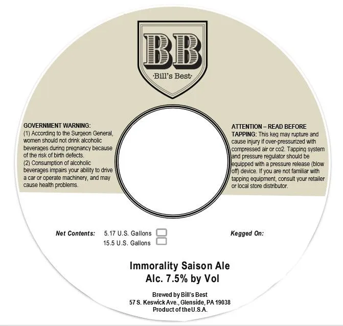 Immorality Saison Ale — full label as filed with TTB