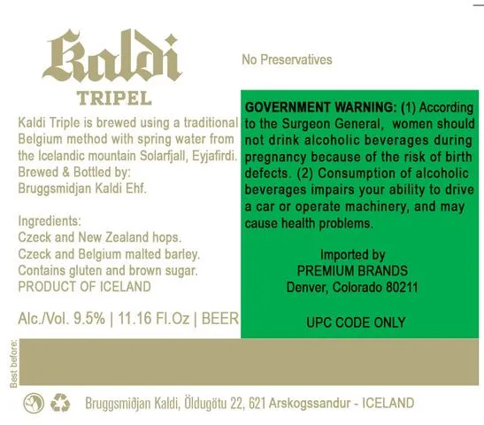 Tripel — full label as filed with TTB