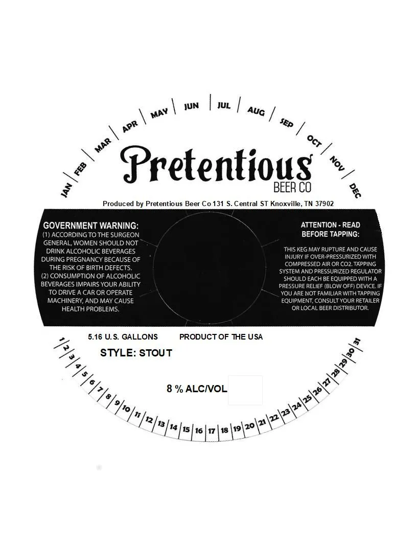 Pretentious Beer Co Stout — full label as filed with TTB