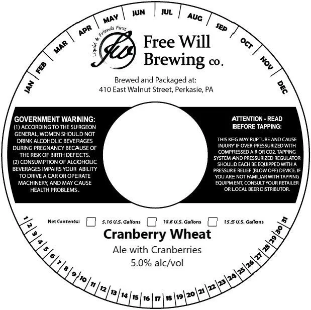 Cranberry Wheat — full label as filed with TTB