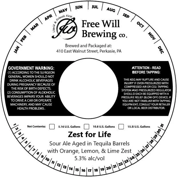 Zest for Life — full label as filed with TTB