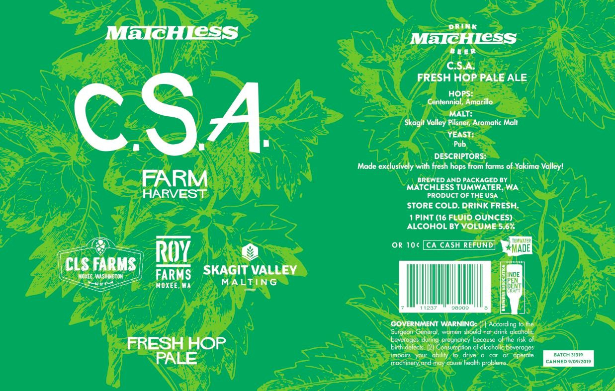C.S.A Farm Harvest Fresh Hop Pale label