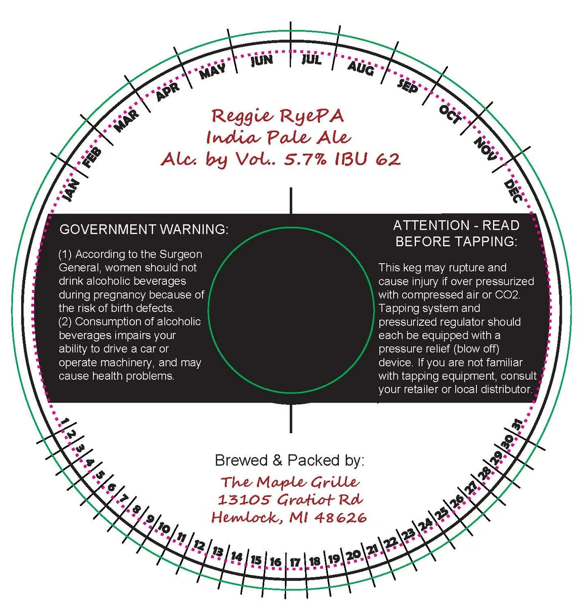 Reggie RyePA India Pale Ale — full label as filed with TTB