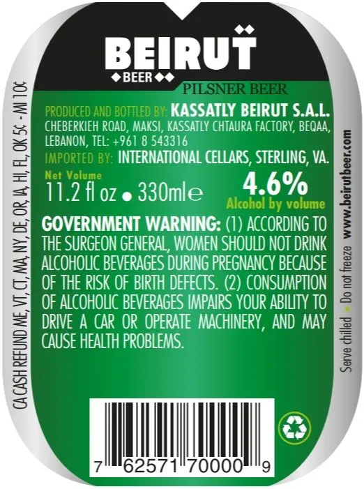 Beirut Beer — full label as filed with TTB