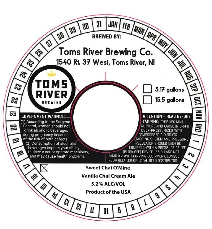 Sweet Chai O'Mine,
Vanilla Chai Cream Ale — full label as filed with TTB