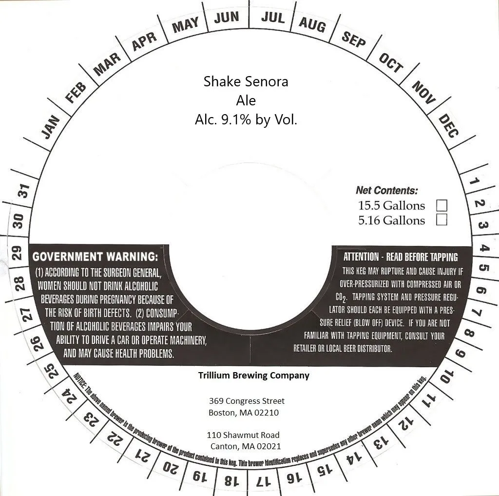 Shake Senora — full label as filed with TTB