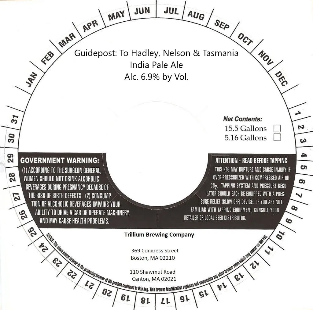 Guidepost: To Hadley, Nelson & Tasmania — full label as filed with TTB