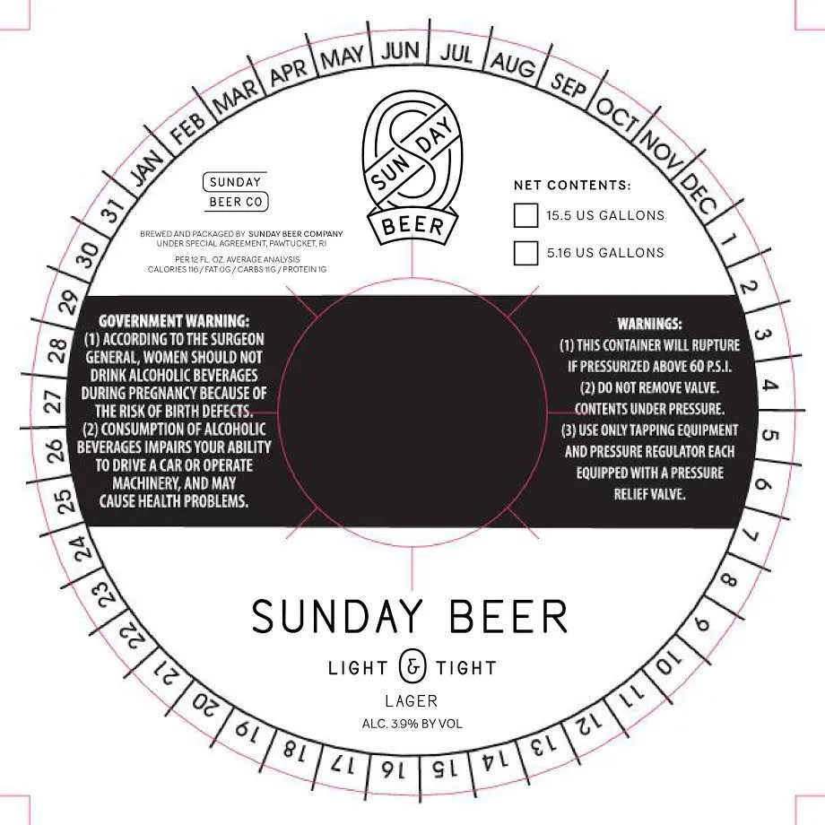 Sunday Beer Light & Tight — full label as filed with TTB