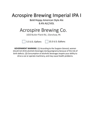Acrospire Brewing Imperial IPA I label