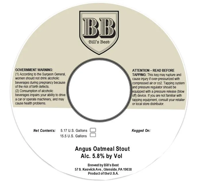 Angus Oatmeal Stout — full label as filed with TTB