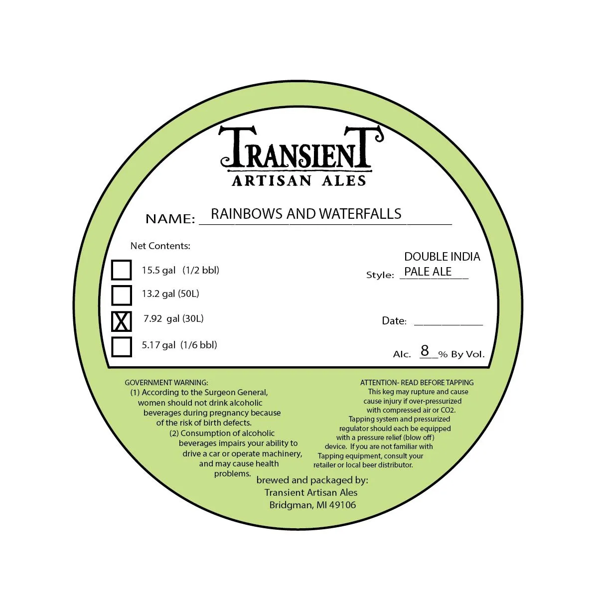 Rainbows and Waterfalls — full label as filed with TTB