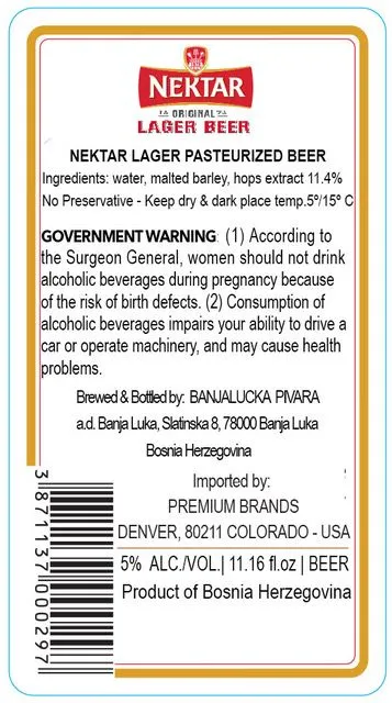 Nektar Lager Beer — full label as filed with TTB