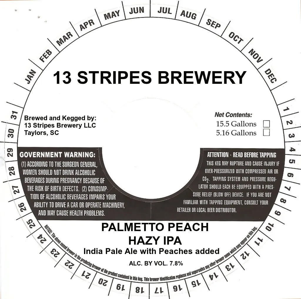 Palmetto Peach Hazy IPA — full label as filed with TTB