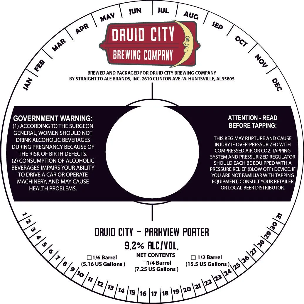 Druid City - Parkview Porter — full label as filed with TTB