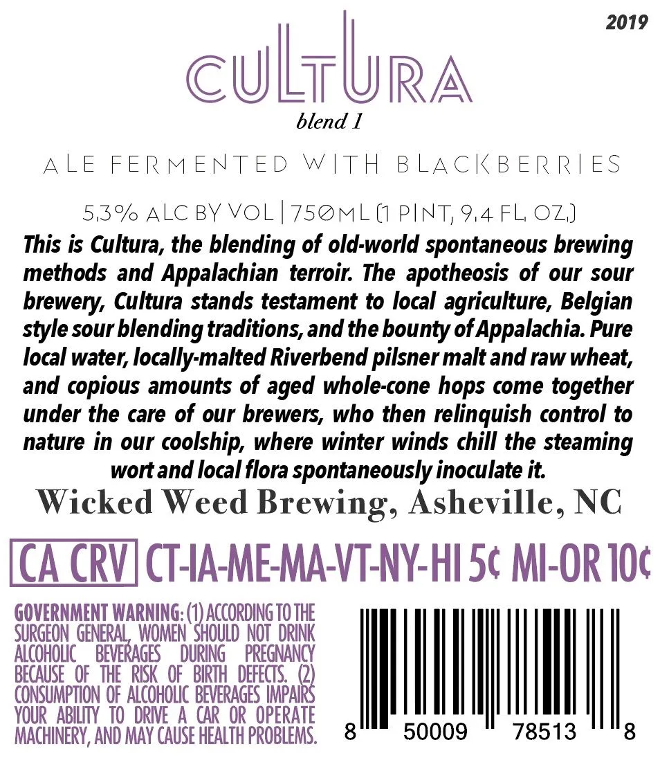 Cultura Blend 1 — full label as filed with TTB