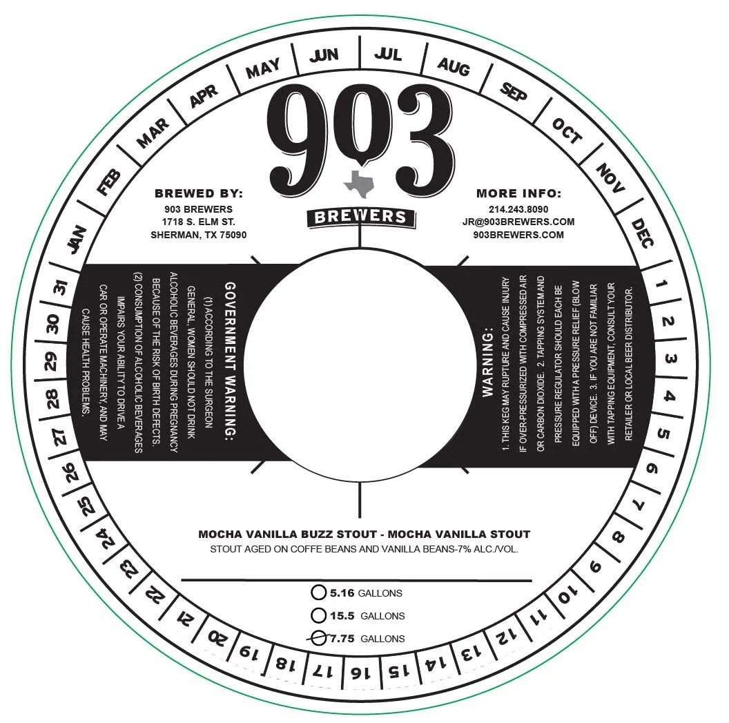 Mocha Vanilla Buzz Stout — full label as filed with TTB