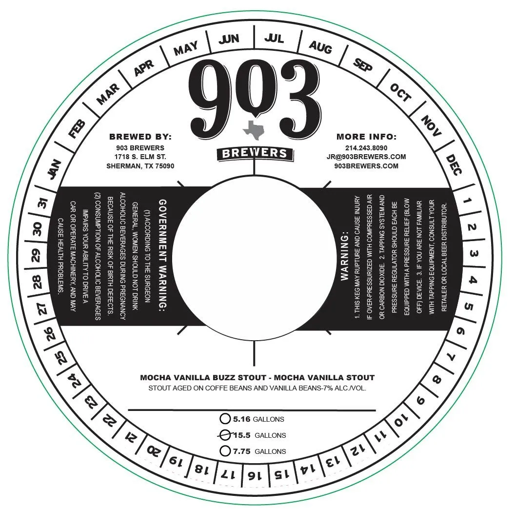 Mocha Vanilla Buzz Stout — full label as filed with TTB