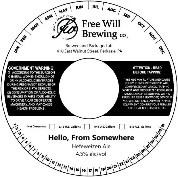 Hello, From Somewhere — full label as filed with TTB