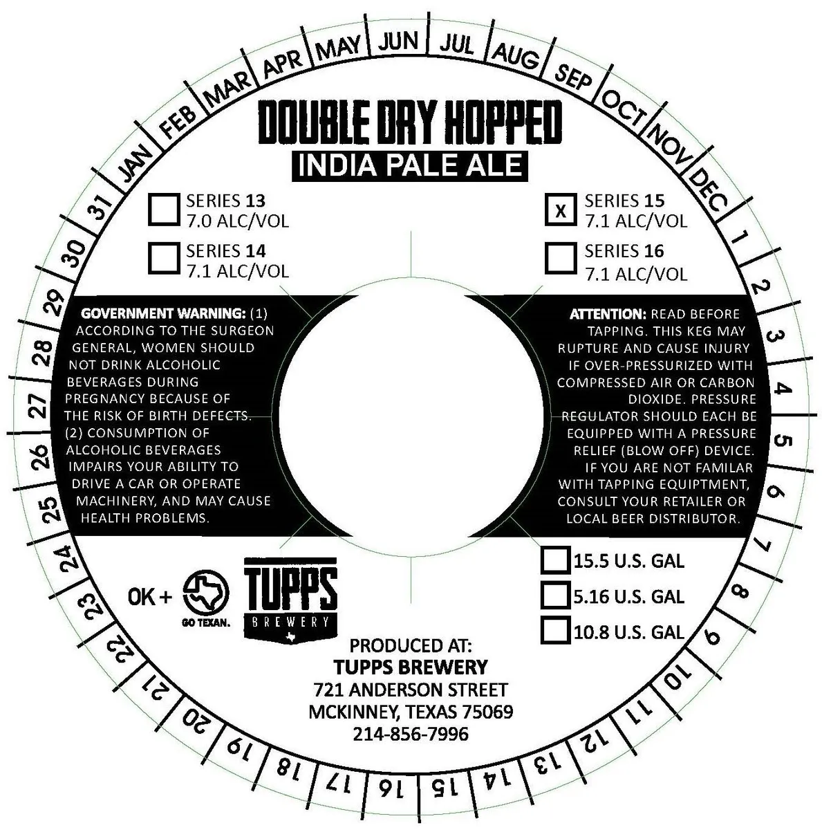 Double Dry Hopped India Pale Ale Series 15 — full label as filed with TTB