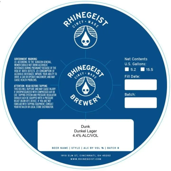 Dunk — full label as filed with TTB