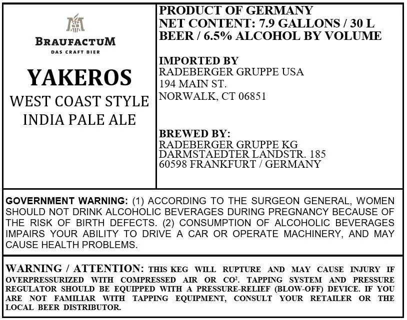Yakeros — full label as filed with TTB