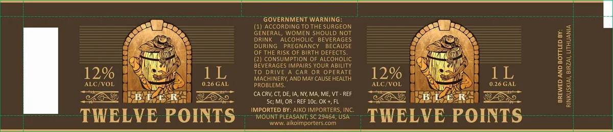Twelve Points — full label as filed with TTB