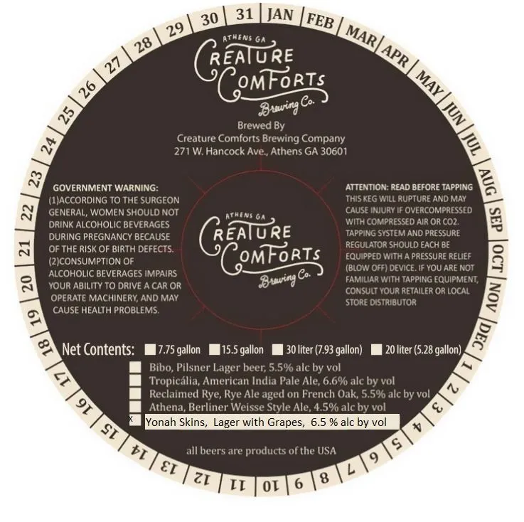 Yonah Skins — full label as filed with TTB