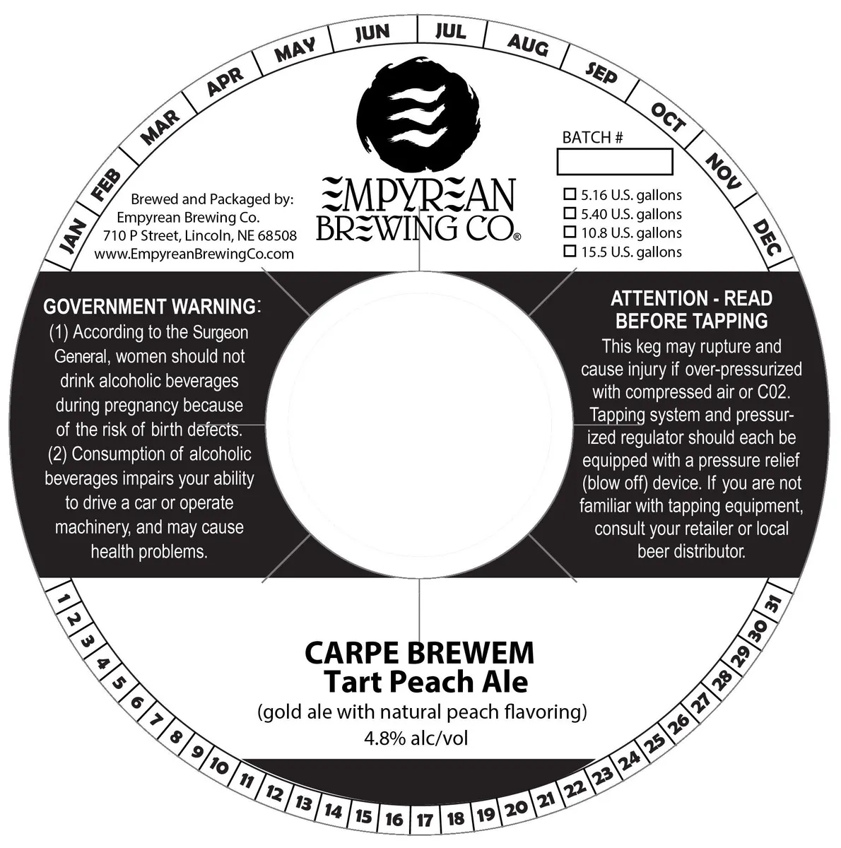 Tart Peach Ale — full label as filed with TTB