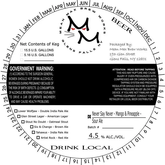 Never Say Never - Mango & Pineapple — full label as filed with TTB
