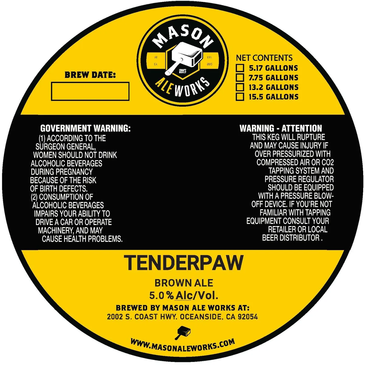 Tenderpaw — full label as filed with TTB