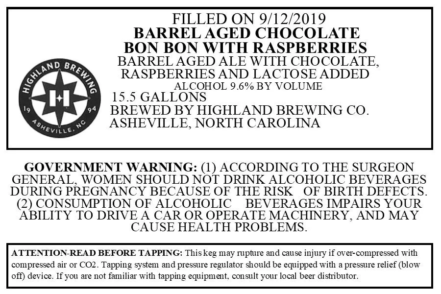 Barrel Aged Chocolate Bon Bon With Raspberries — full label as filed with TTB