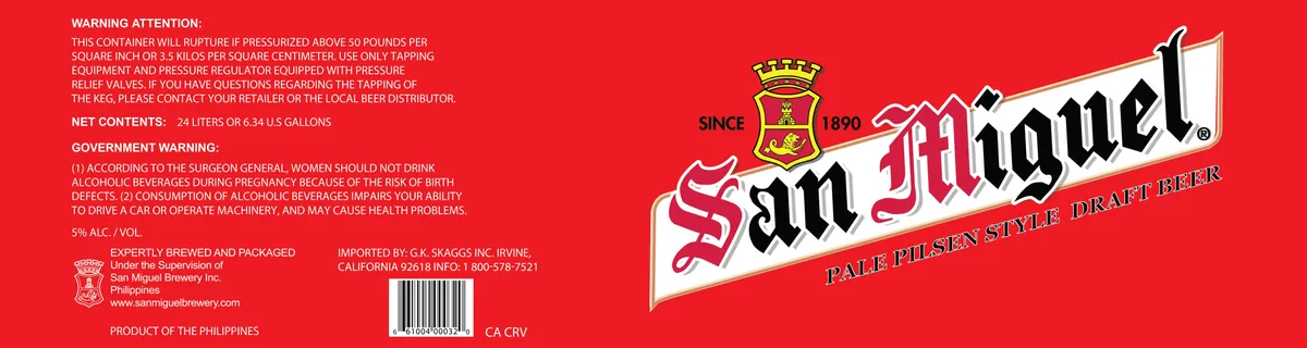 San Miguel Pale Pilsen — full label as filed with TTB