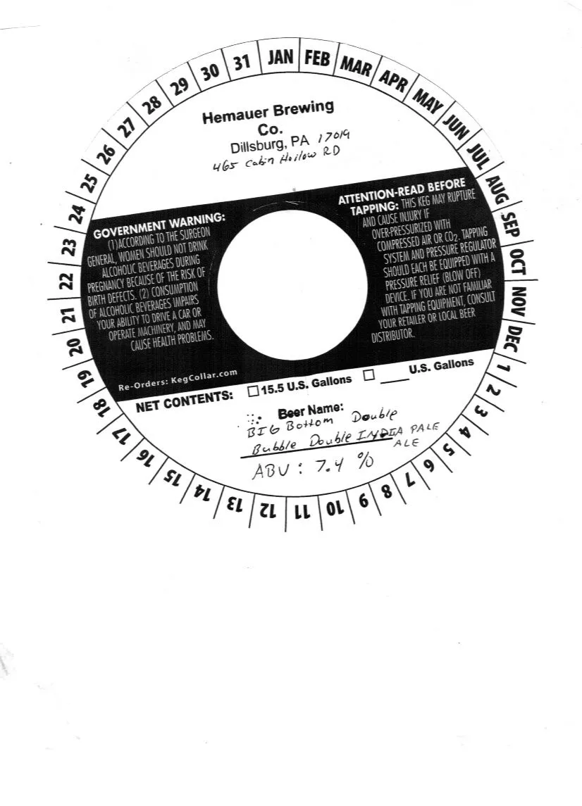 Big Bottom Double Bubble Double India Pale Ale — full label as filed with TTB