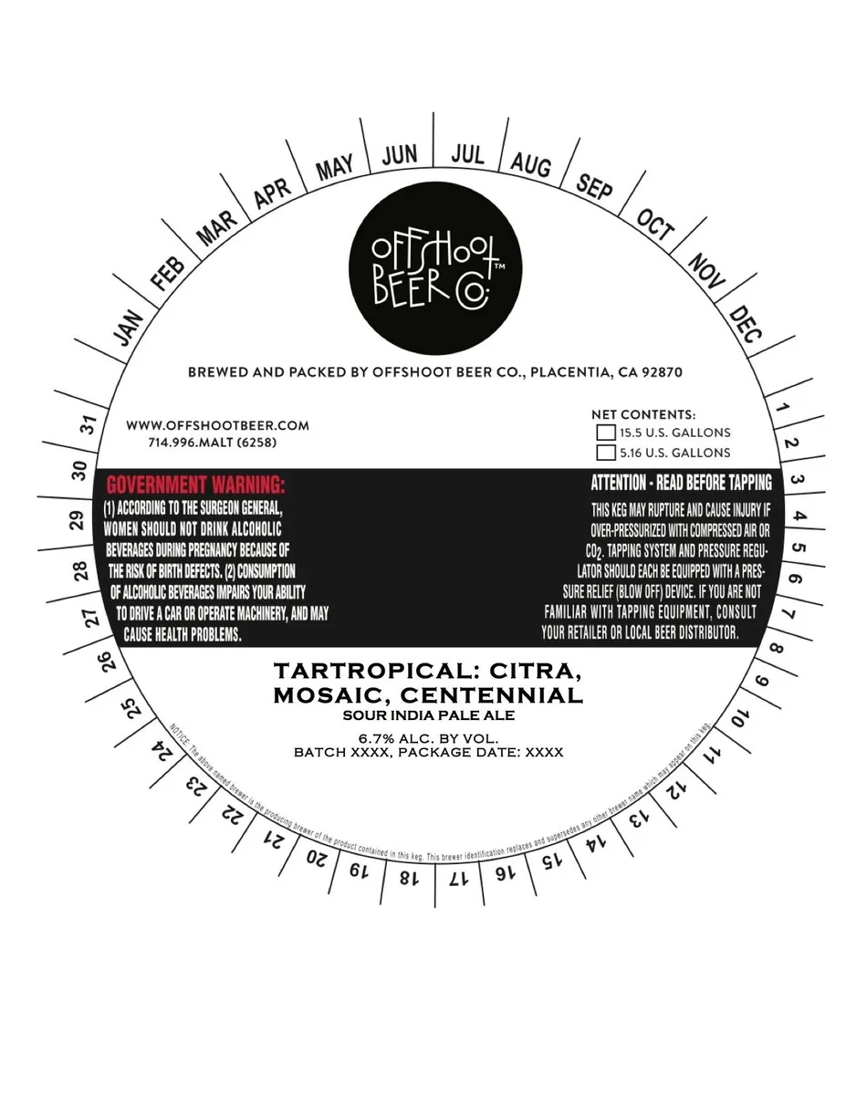 Tartropical: Citra, Mosaic, Centennial — full label as filed with TTB