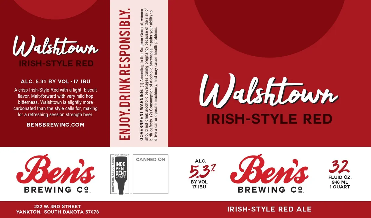 Walshtown Irish-Style Red — full label as filed with TTB