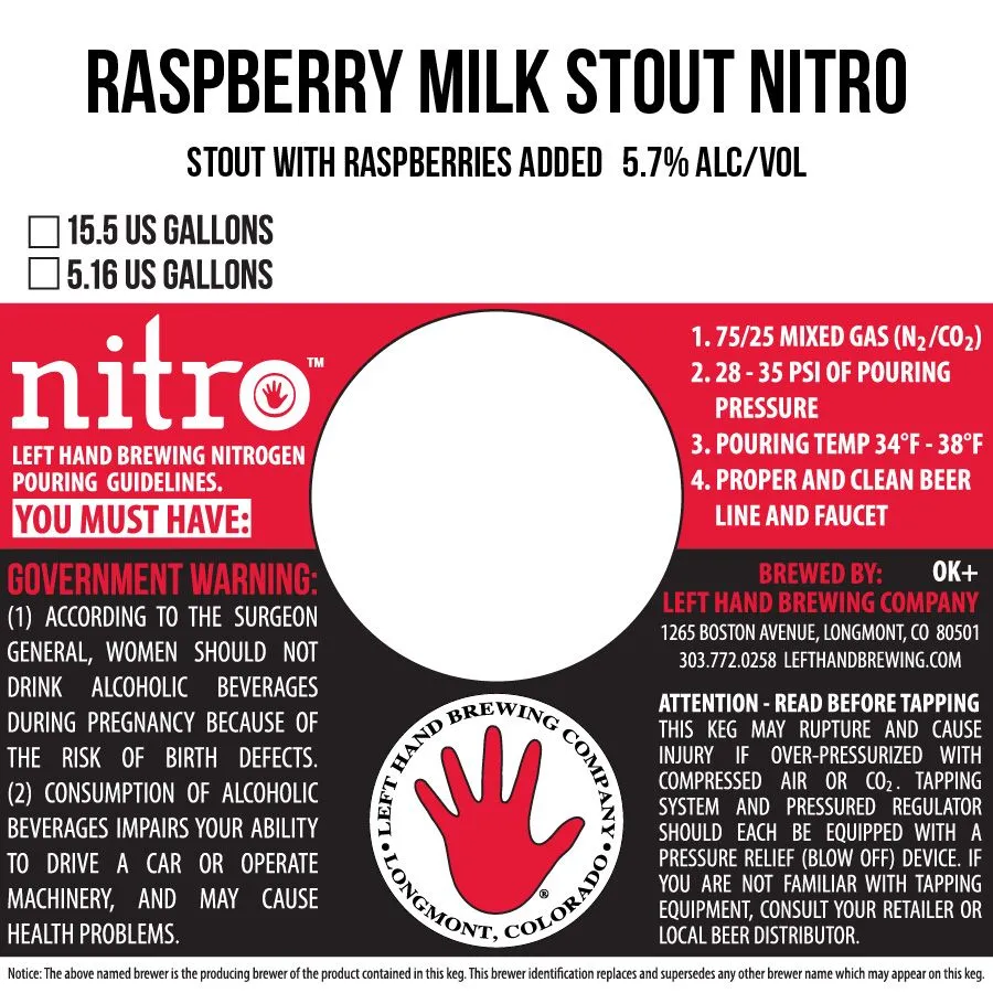 Raspberry Milk Stout Nitro — full label as filed with TTB